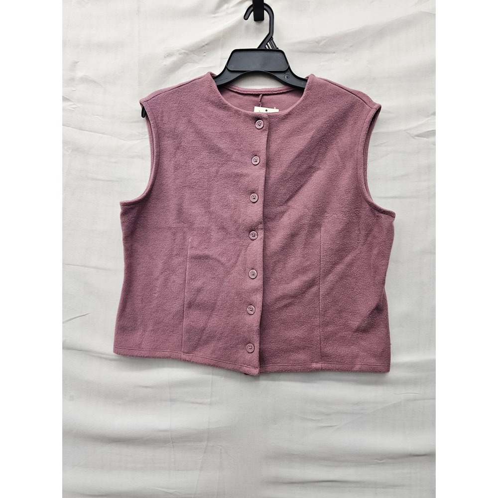 A New Day Womens Button Down Vest Mauve Cotton Blend Casual Size Large
